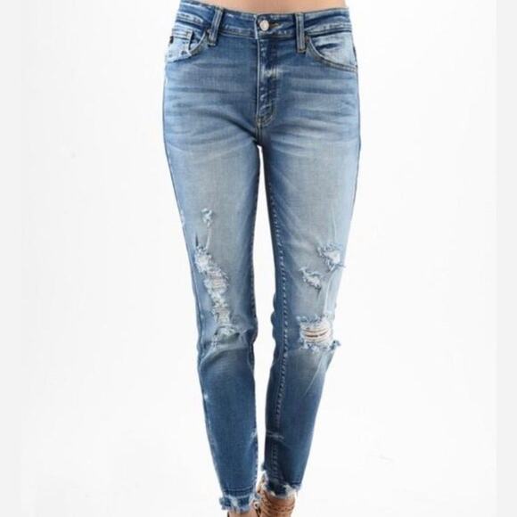 KanCan Benny Womens hi rise straight leg distressed jeans size 27 - Picture 2 of 5